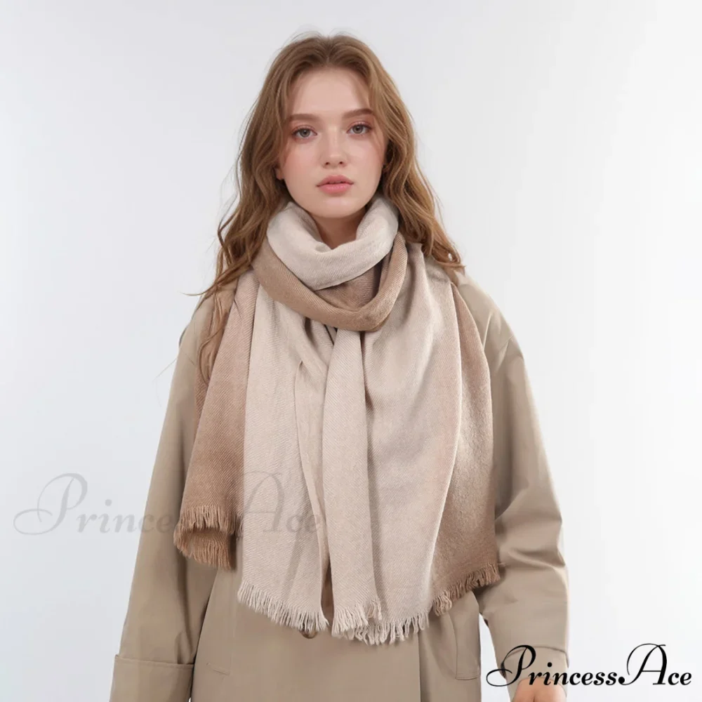 Spring Autumn Winter Thin High-end Gradient Two-tone Large Faux Cashmere Elegant Scarf - Image 3