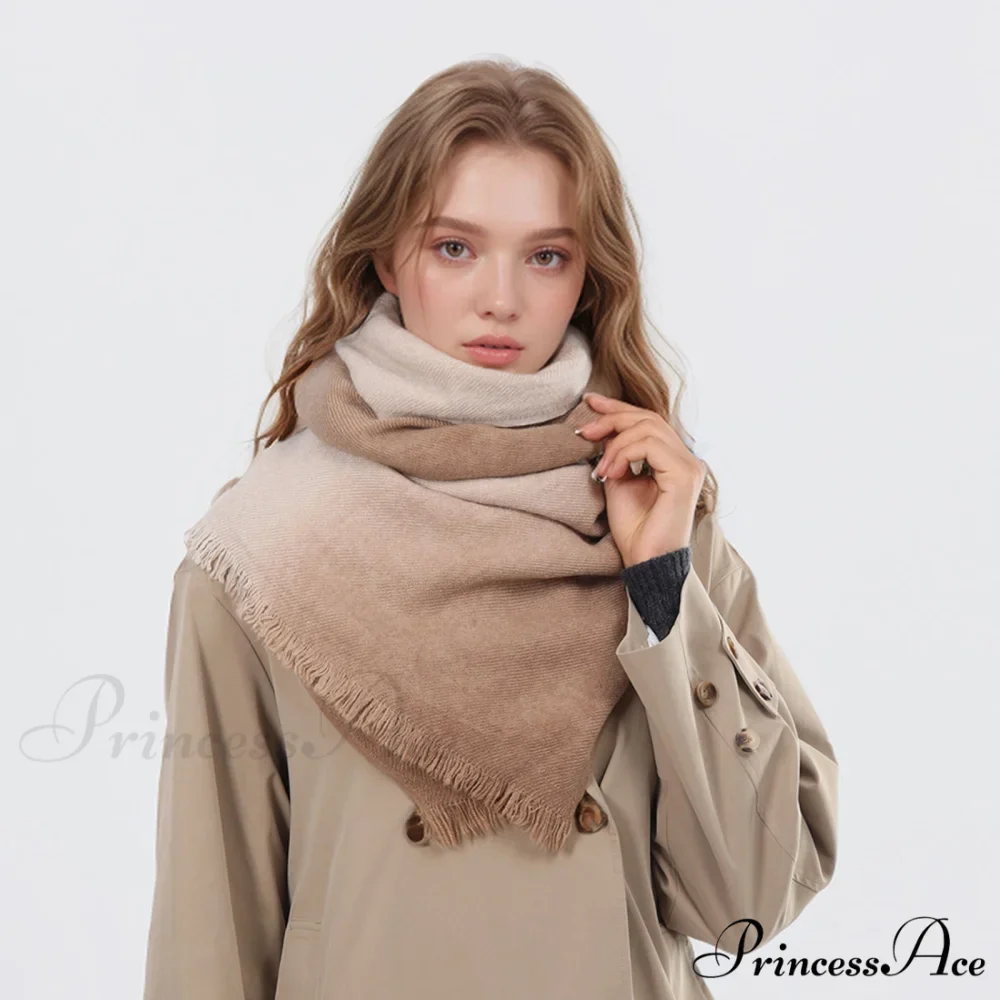 Spring Autumn Winter Thin High-end Gradient Two-tone Large Faux Cashmere Elegant Scarf - Image 4