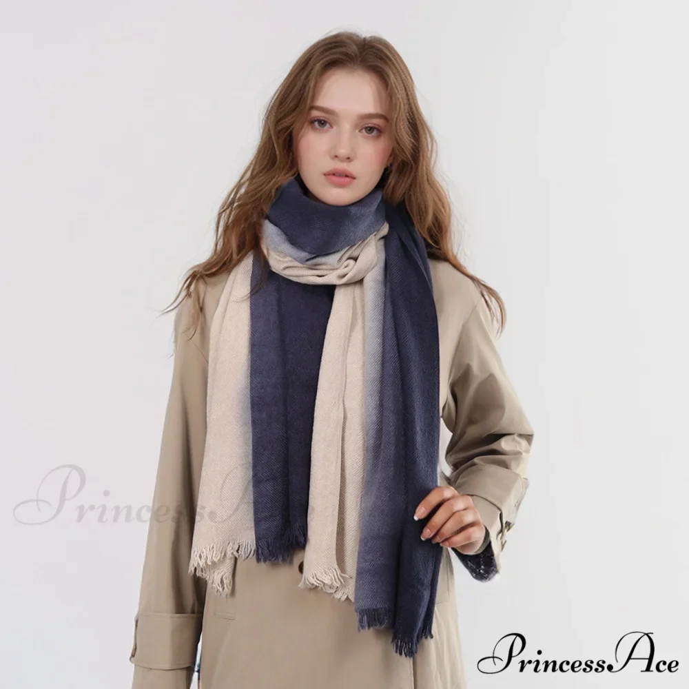 Spring Autumn Winter Thin High-end Gradient Two-tone Large Faux Cashmere Elegant Scarf - Image 5