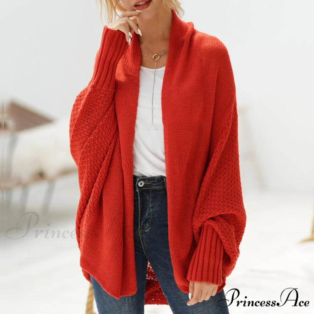 Oversized Sweater Knitted Patchwork Batwing Sleeves Cardigan - Image 14