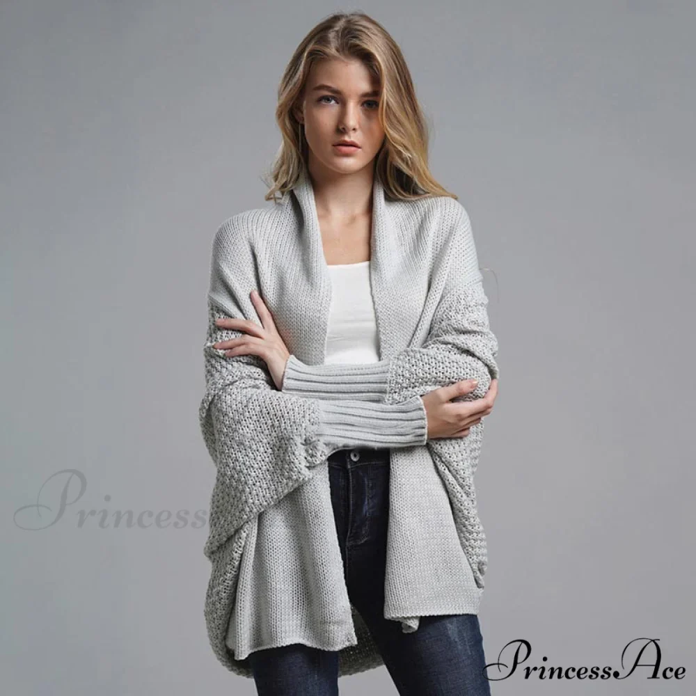 Oversized Sweater Knitted Patchwork Batwing Sleeves Cardigan - Image 3