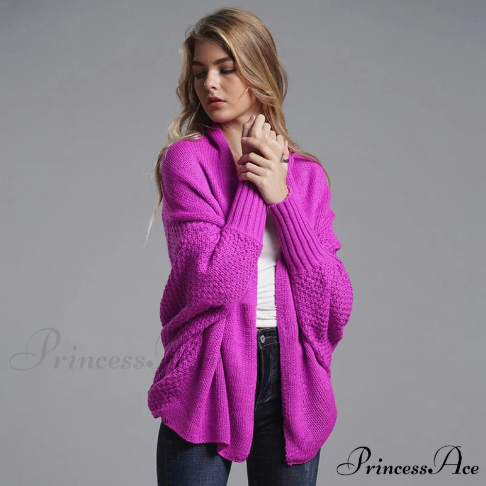 Oversized Sweater Knitted Patchwork Batwing Sleeves Cardigan - Image 6