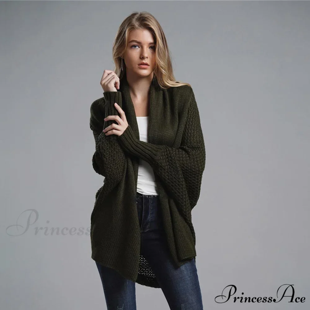 Oversized Sweater Knitted Patchwork Batwing Sleeves Cardigan - Image 9