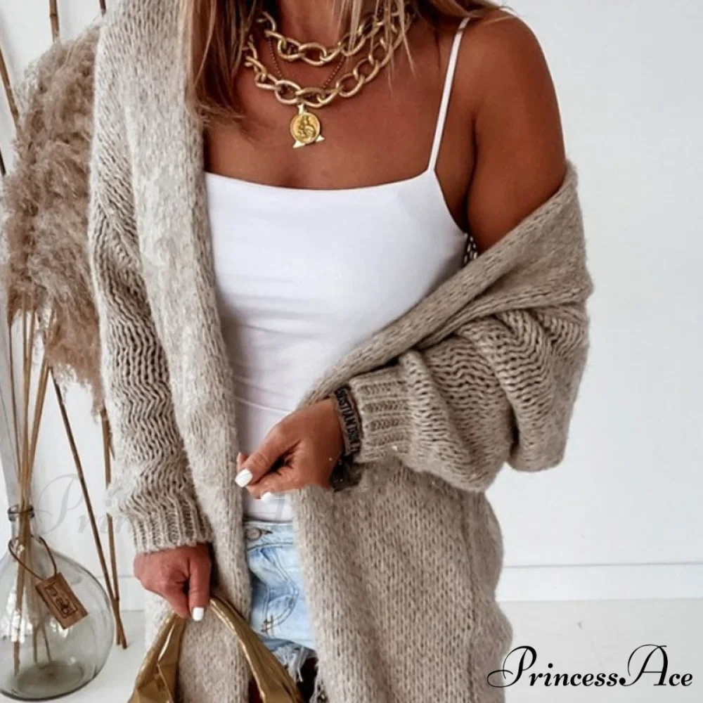 Women Casual Long Sleeve Long Sweaters Winter Loose Cardigan - Image 11
