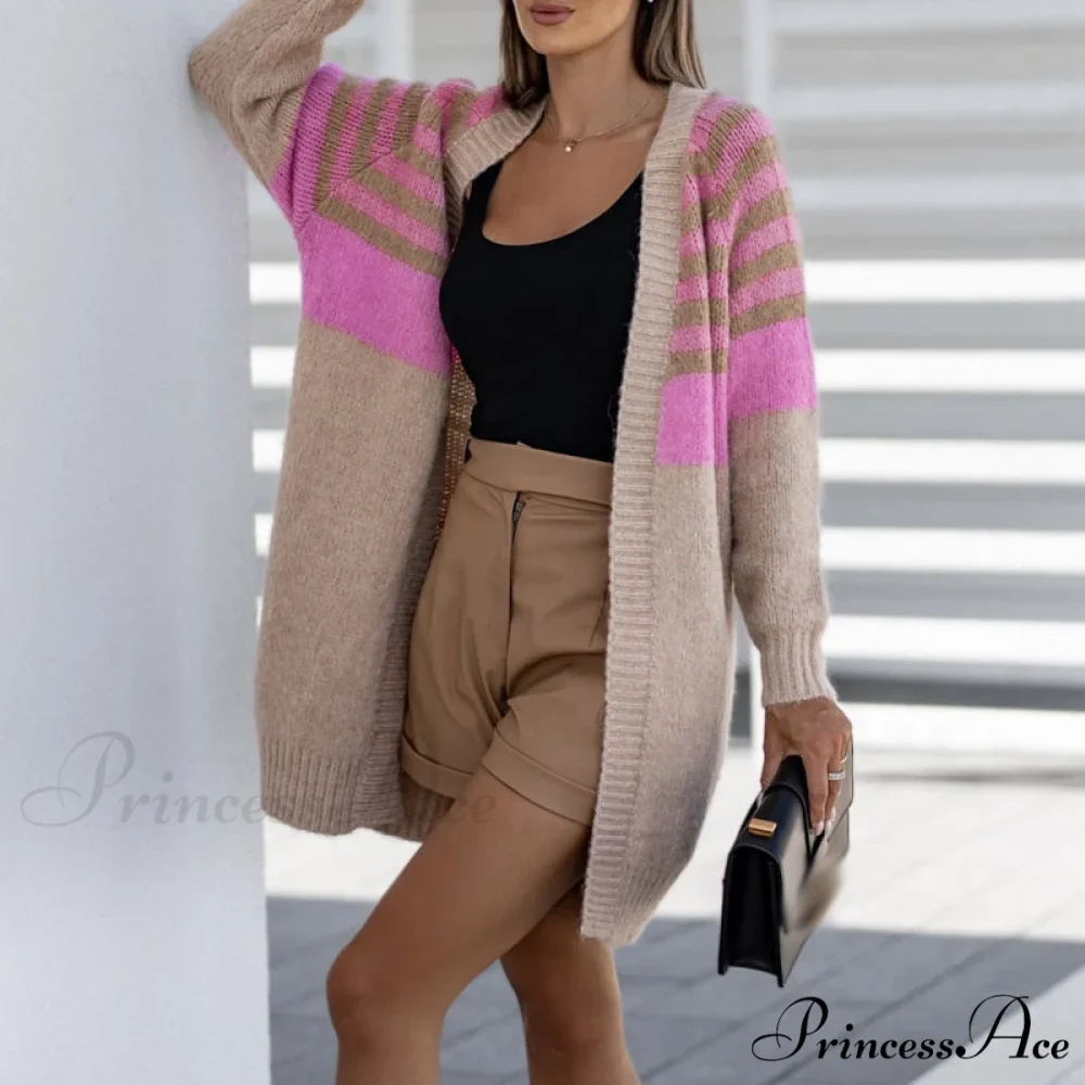 Stripe Contrast Sweater Winter Causal Long Sleeve Outerwear - Image 3
