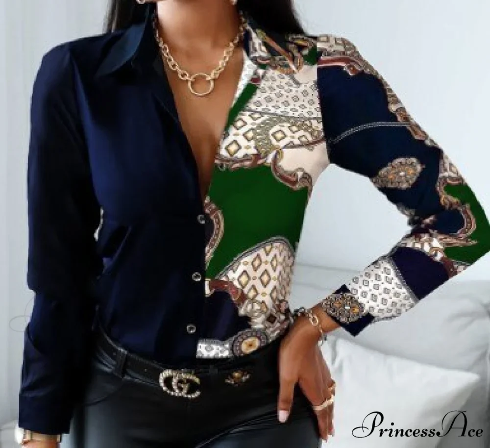 Office Lady Print Button Shirts - Image 10