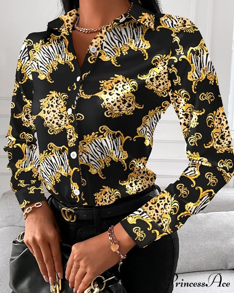 Office Lady Print Button Shirts - Image 11