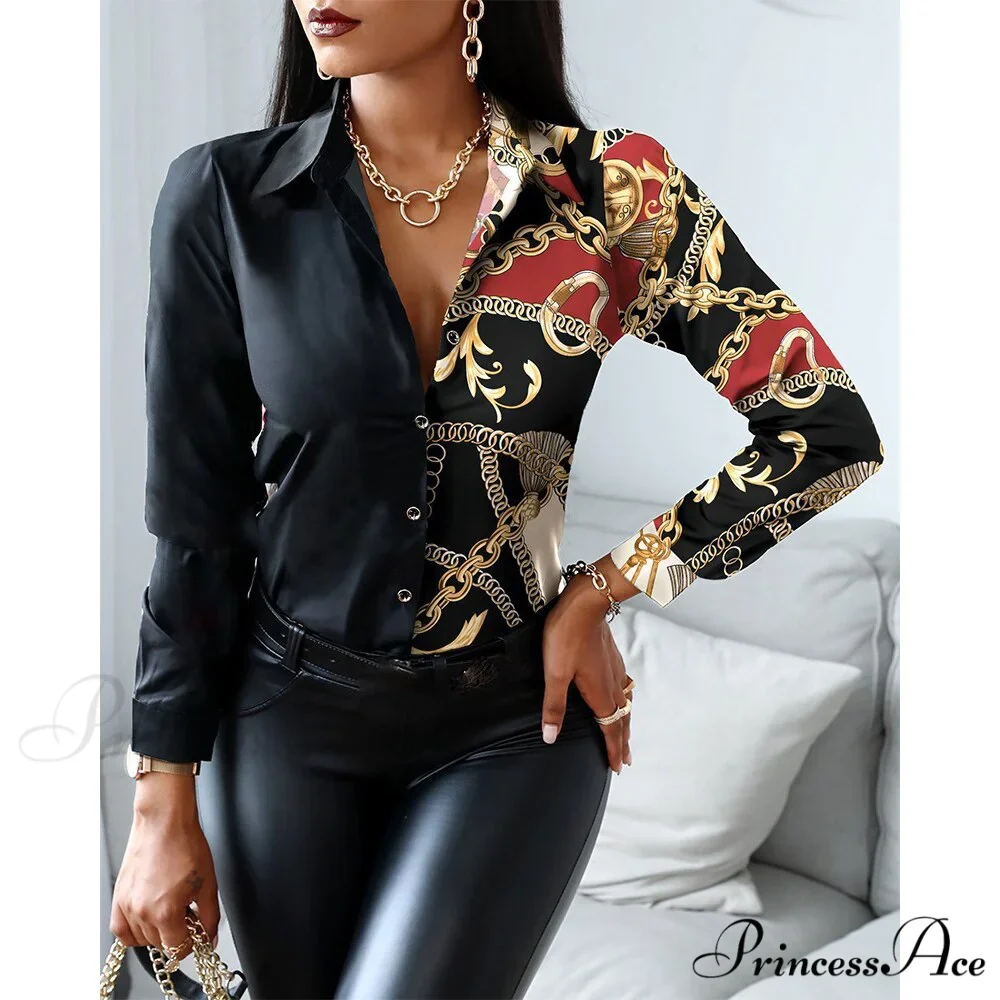 Office Lady Print Button Shirts - Image 17