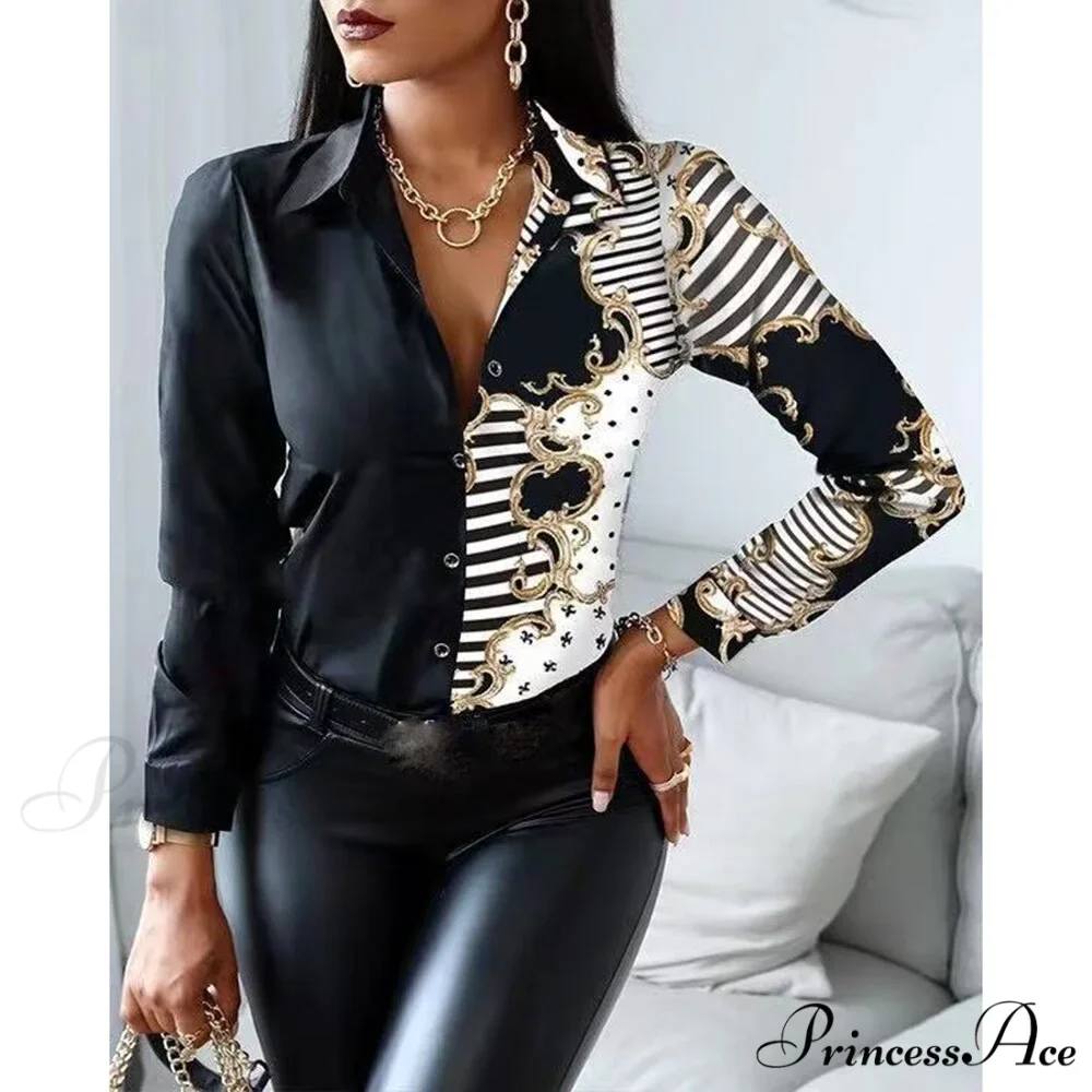 Office Lady Print Button Shirts - Image 18