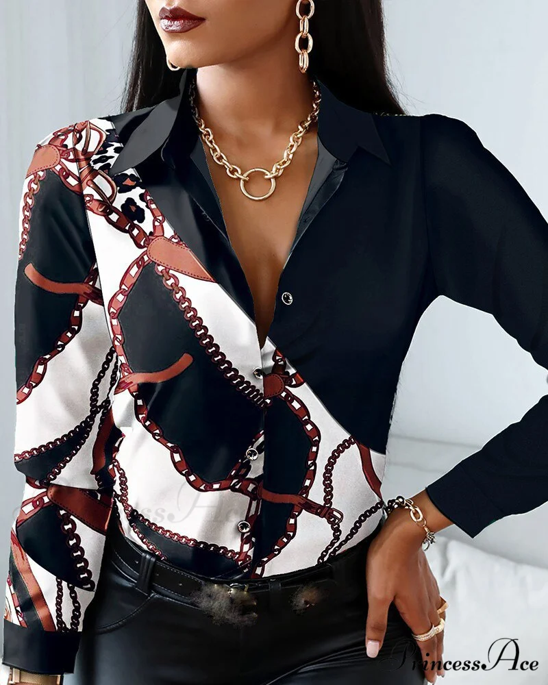 Office Lady Print Button Shirts - Image 22