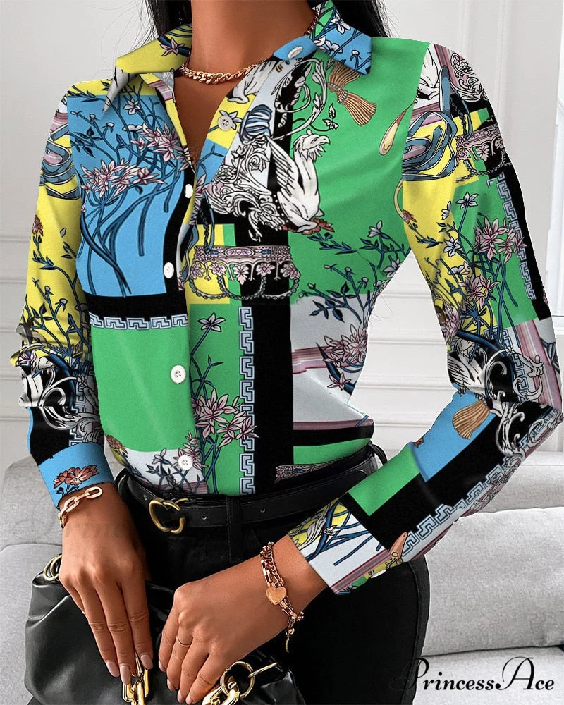 Office Lady Print Button Shirts - Image 6
