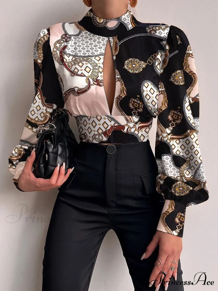 Office LadySlim Stand Collar Long Sleeve Blouse - Image 4