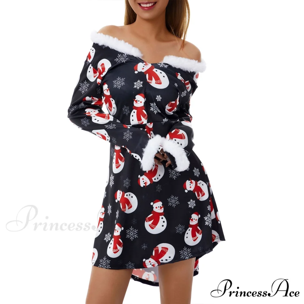 Christmas Long Sleeve Plush V Neck Casual Dresses - Image 3