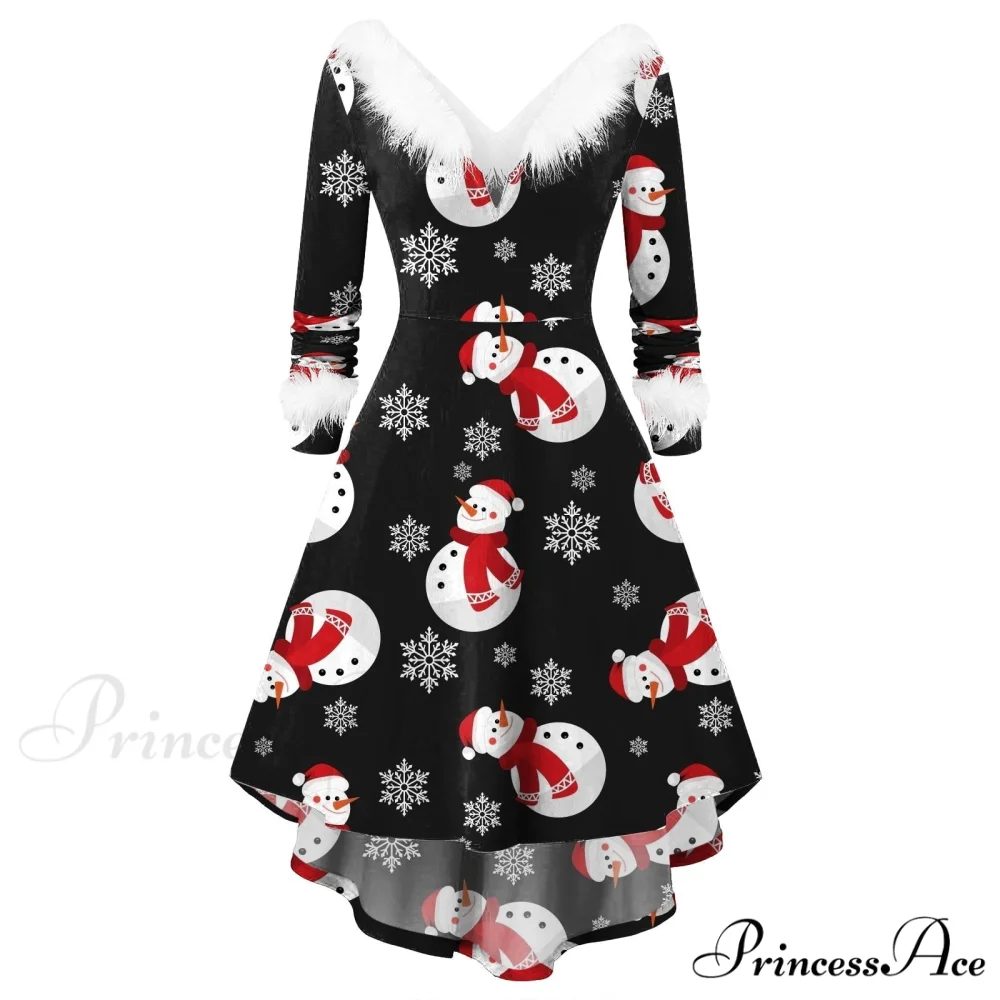 Christmas Long Sleeve Plush V Neck Casual Dresses - Image 6