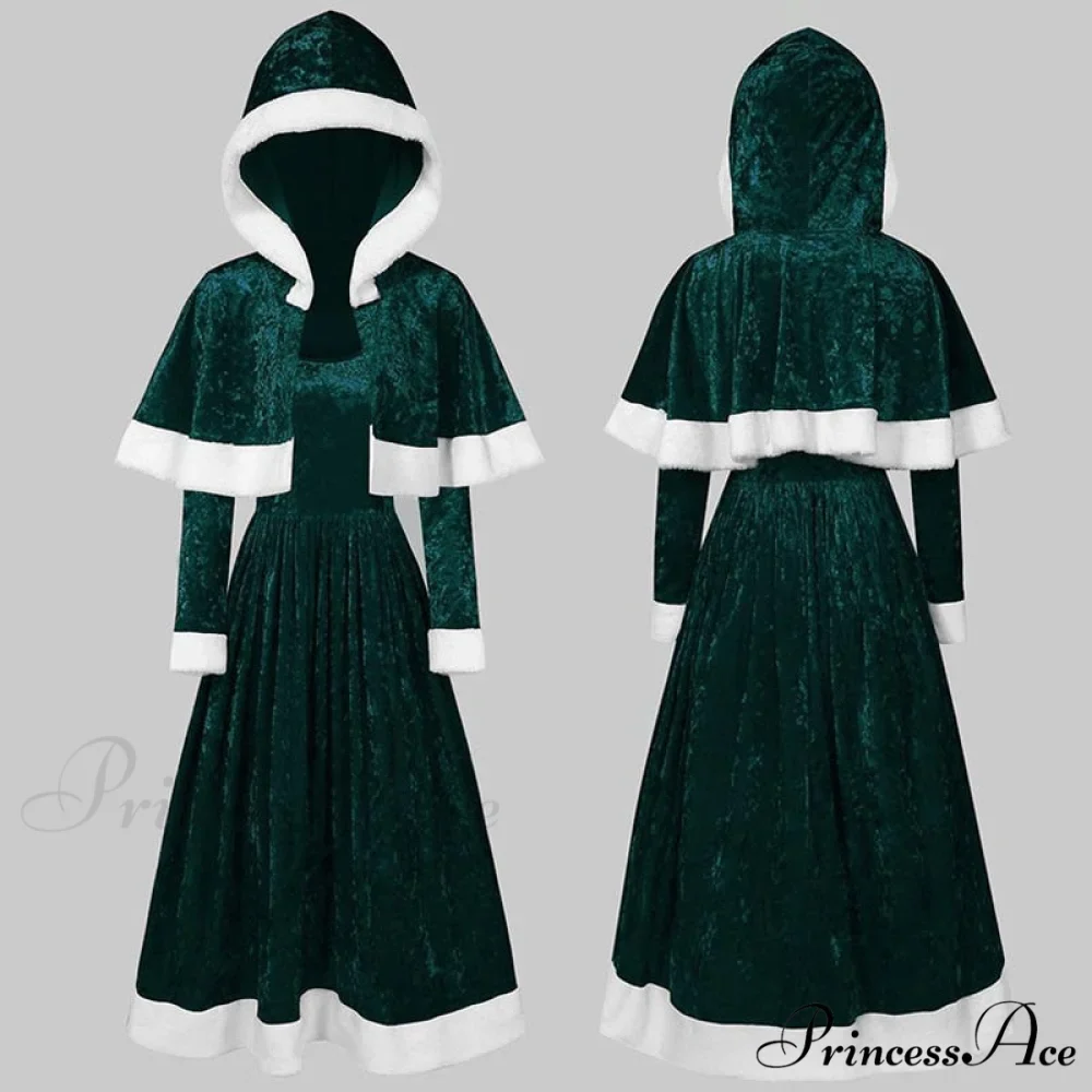 Retro Christmas Fashion O-neck Long Sleeve Two-piece Shawl Dress - Image 3