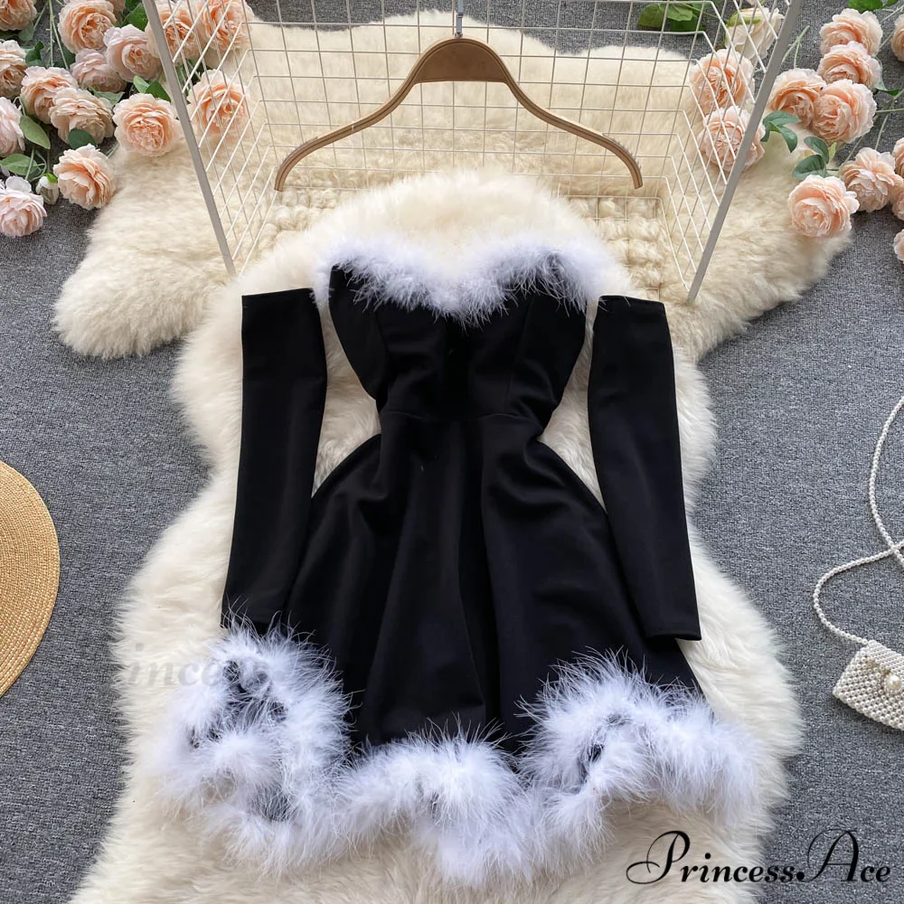 Strapless Backless Furry Sexy Short Mini Christmas Dress - Image 3