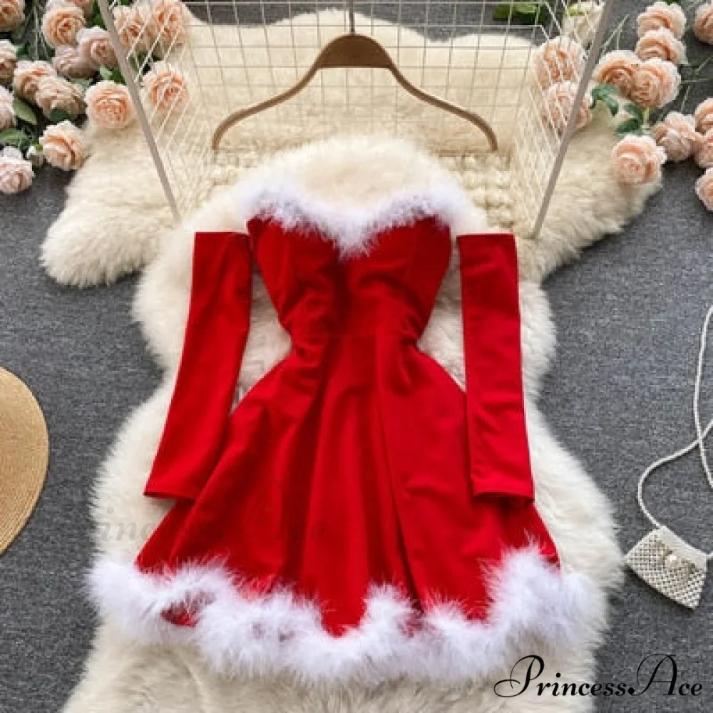 Strapless Backless Furry Sexy Short Mini Christmas Dress - Image 6