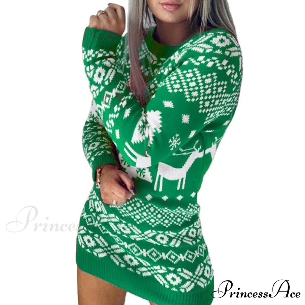 Christmas Long Sleeve Round Neck Knitted Pullover - Image 3