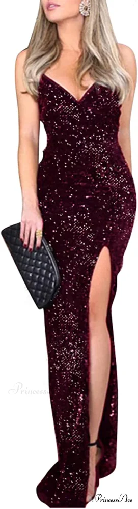 Sexy V Neck Bodycon Sequin Gown Christmas Evening Dress - Image 4