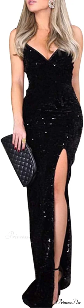 Sexy V Neck Bodycon Sequin Gown Christmas Evening Dress - Image 5