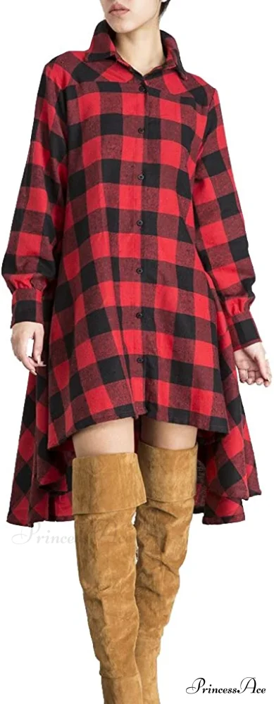 Christmas Plaids V Neck Long Sleeve Irregular Hem Dress - Image 3