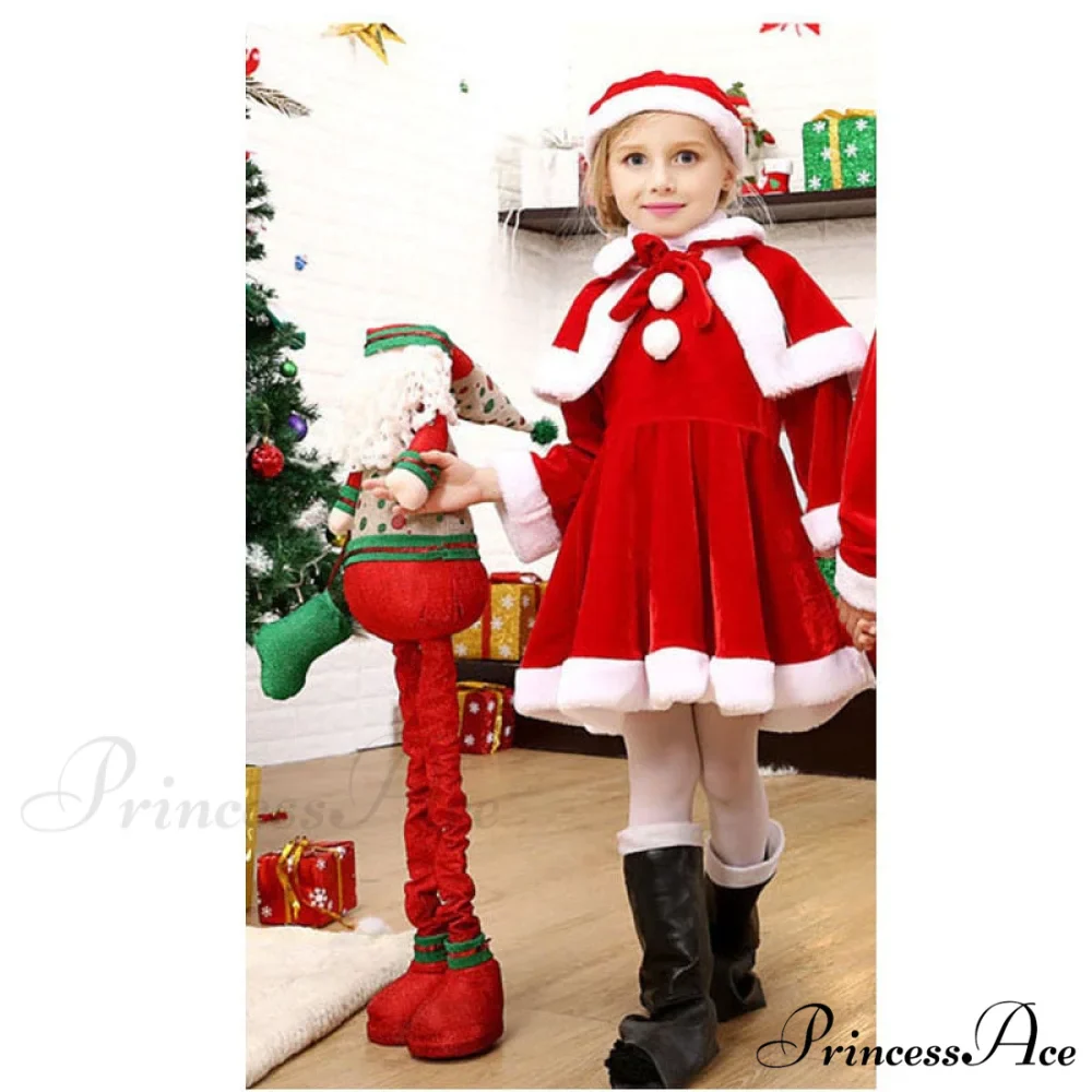 Child Christmas Santa Claus Dress Pants Tops Hat Cloak Belt Sets - Image 5
