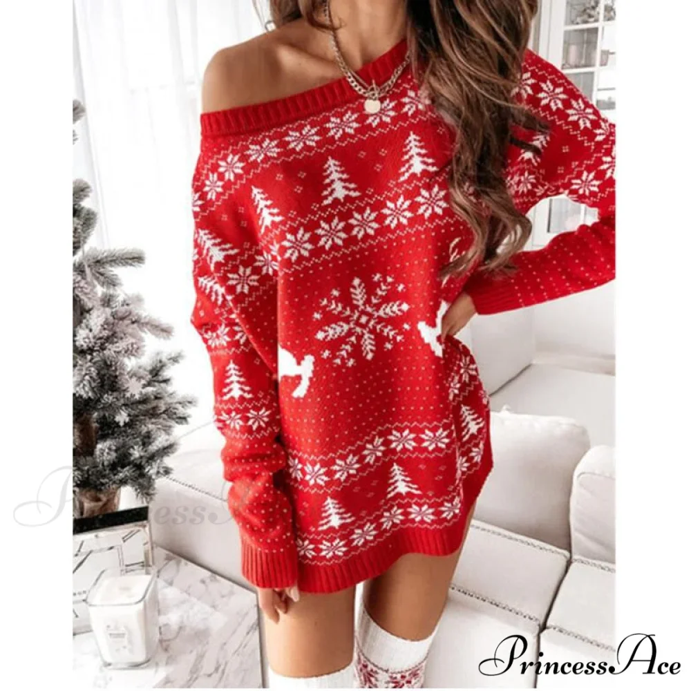 Christmas Long Sleeve Pullover Loose Evening Mini Dresses - Image 2