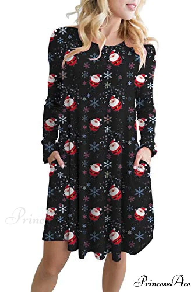 Christmas Print Pullover Flared A Line Dress - Image 2