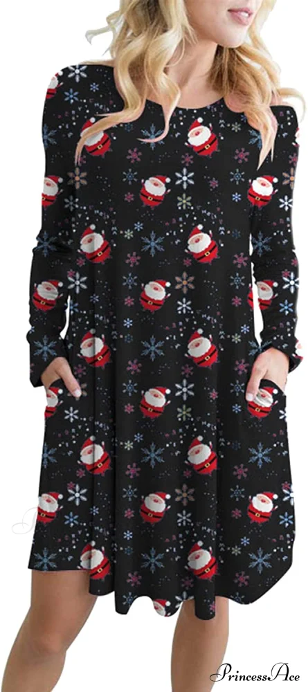 Christmas Print Pullover Flared A Line Dress - Image 3