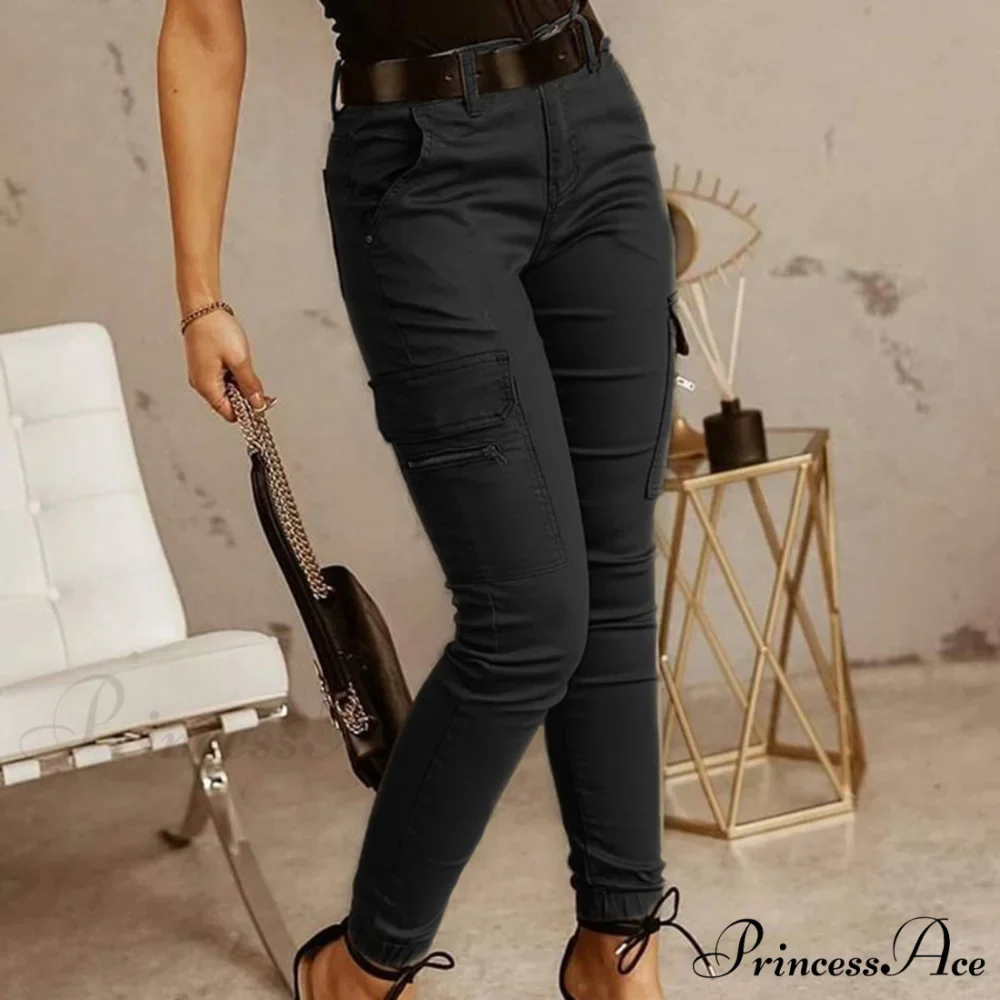 Fashion Solid Color Casual Pocket Button Zipper Slim Trousers - Image 2