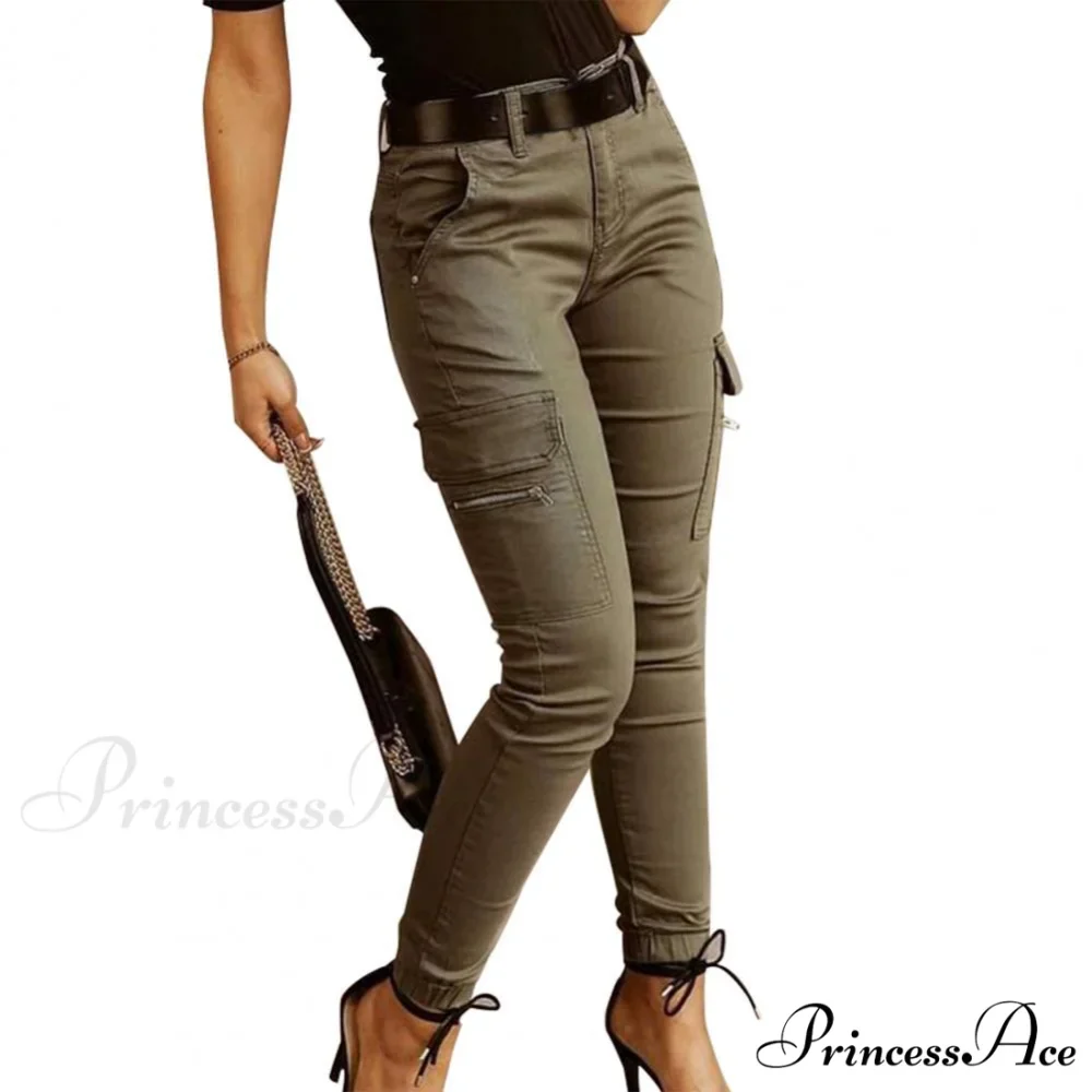 Fashion Solid Color Casual Pocket Button Zipper Slim Trousers - Image 6