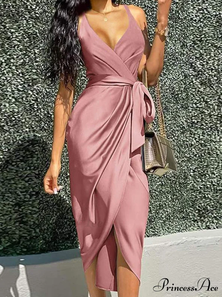 Elegant V Neck Strap Sleeveless Irregular Party Dress - Image 3
