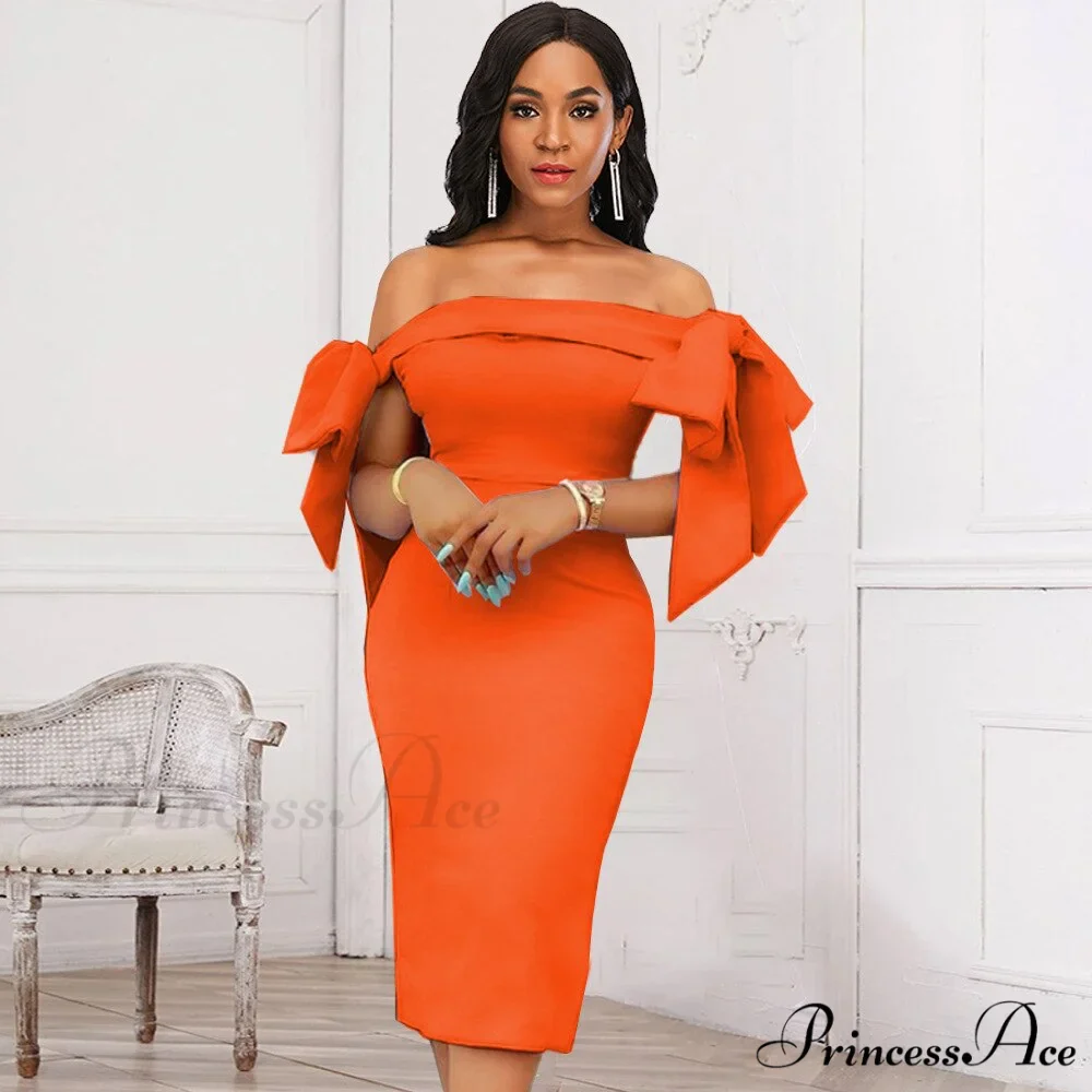 Elegant Sexy Off Shoulder Bow Evening Dinner Birthday Party Dress - Image 3