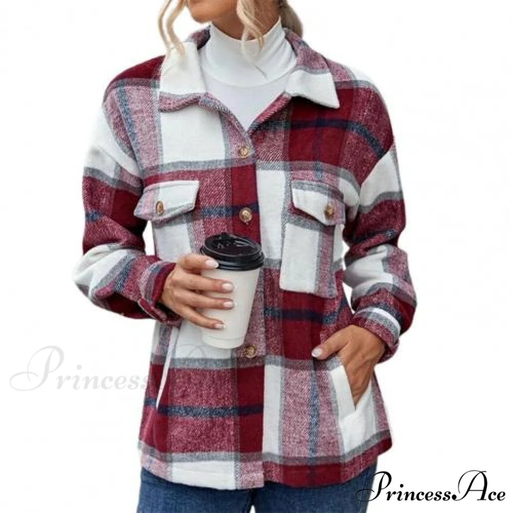 Skin-Touch Winter Thick Trendy Plaid Print Buttons Casual Coat - Image 9