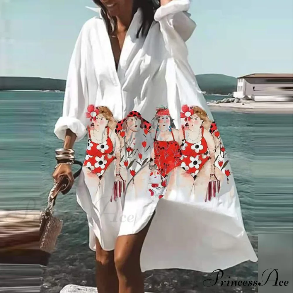 Print V-neck Long Sleeve Loose Dress - Image 4