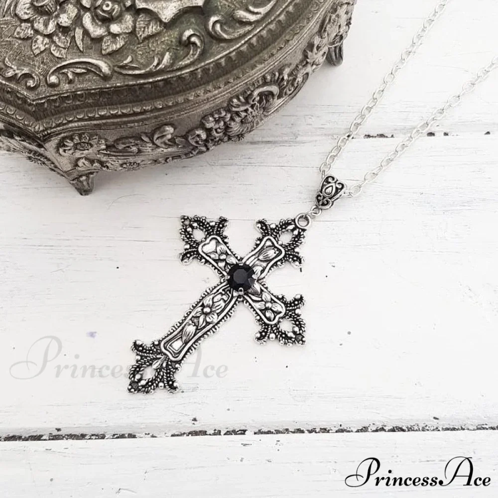 Large Detailed Cross Drill Pendant Jewel Necklace - Image 4