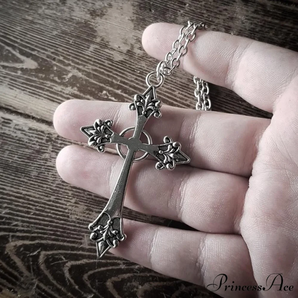 Large Detailed Cross Drill Pendant Jewel Necklace - Image 5