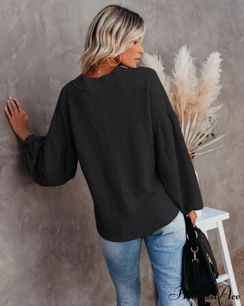 Autumn Knit V-Neck Long Lantern Sleeve Casual Sweater - Image 27