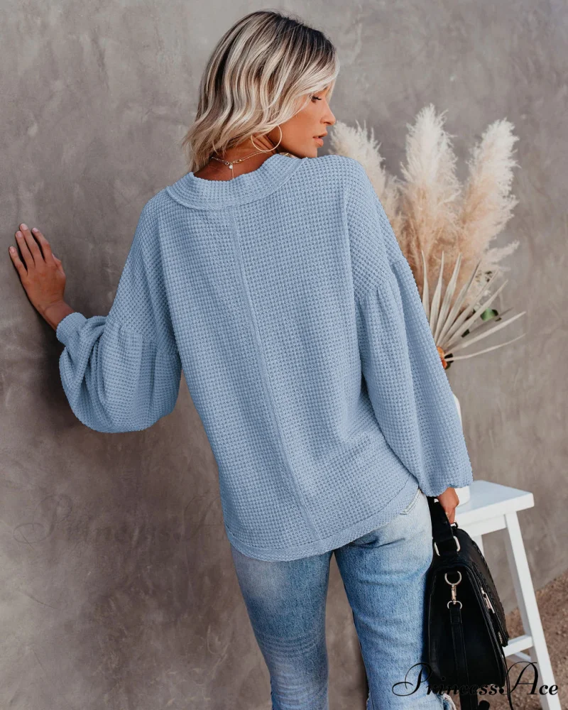 Autumn Knit V-Neck Long Lantern Sleeve Casual Sweater - Image 32