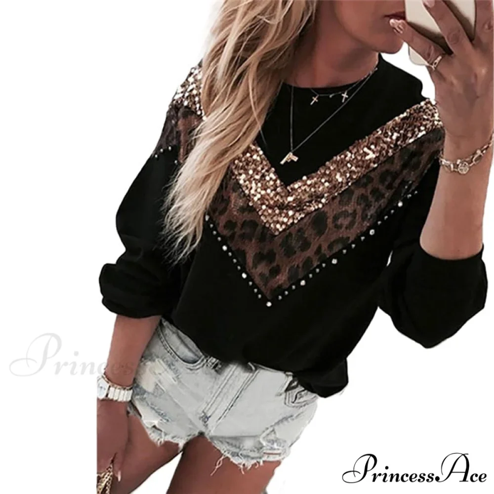 Leopard Printed Long Sleeve Casual Slim O-Neck Pullover - Image 3