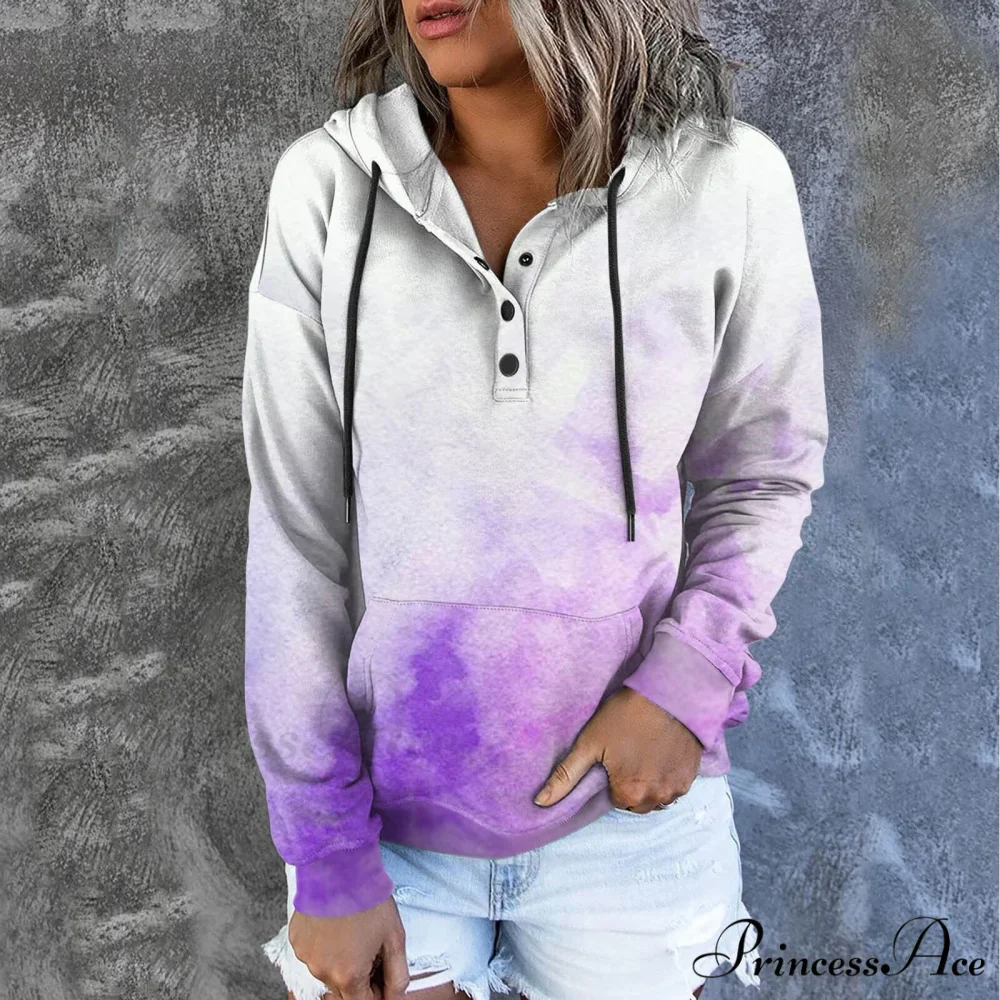 Casual Drawstring Button Sequins Printed Hooded Sweatshirts - Image 3