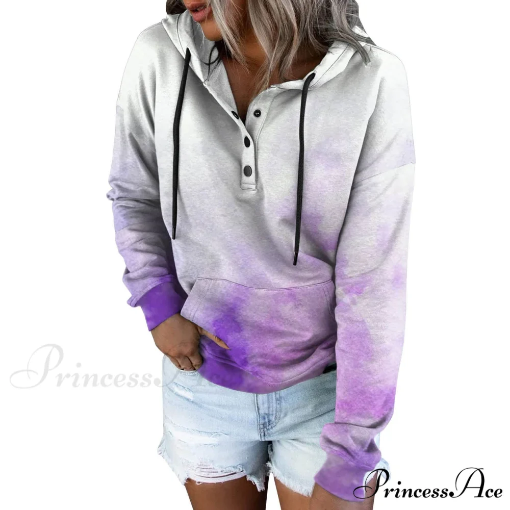 Casual Drawstring Button Sequins Printed Hooded Sweatshirts - Image 8