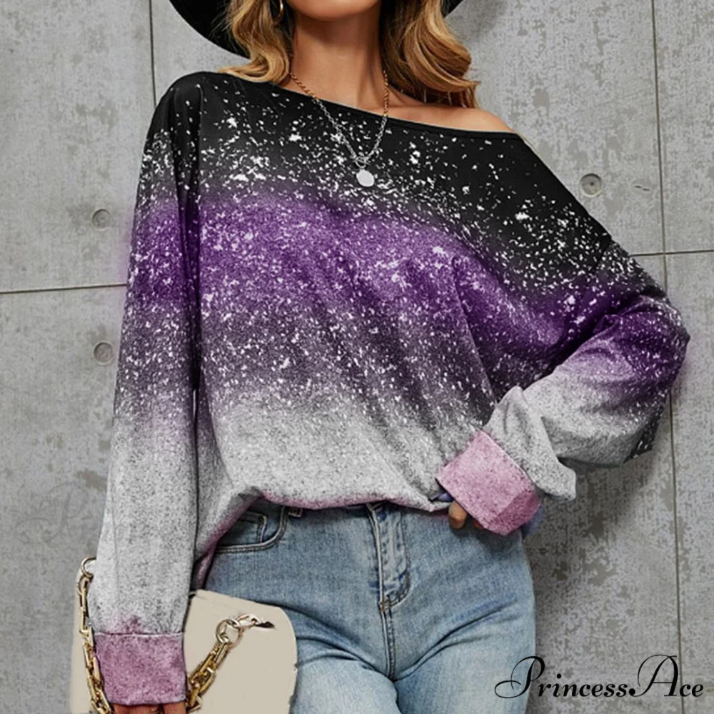 Off Shoulder Silver Sequin Long Sleeve Skew Collar Pullover - Image 5