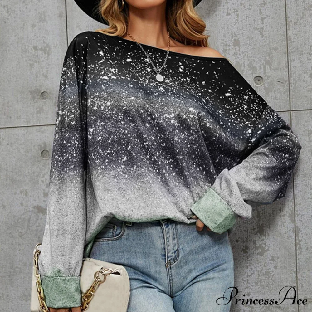 Off Shoulder Silver Sequin Long Sleeve Skew Collar Pullover - Image 6