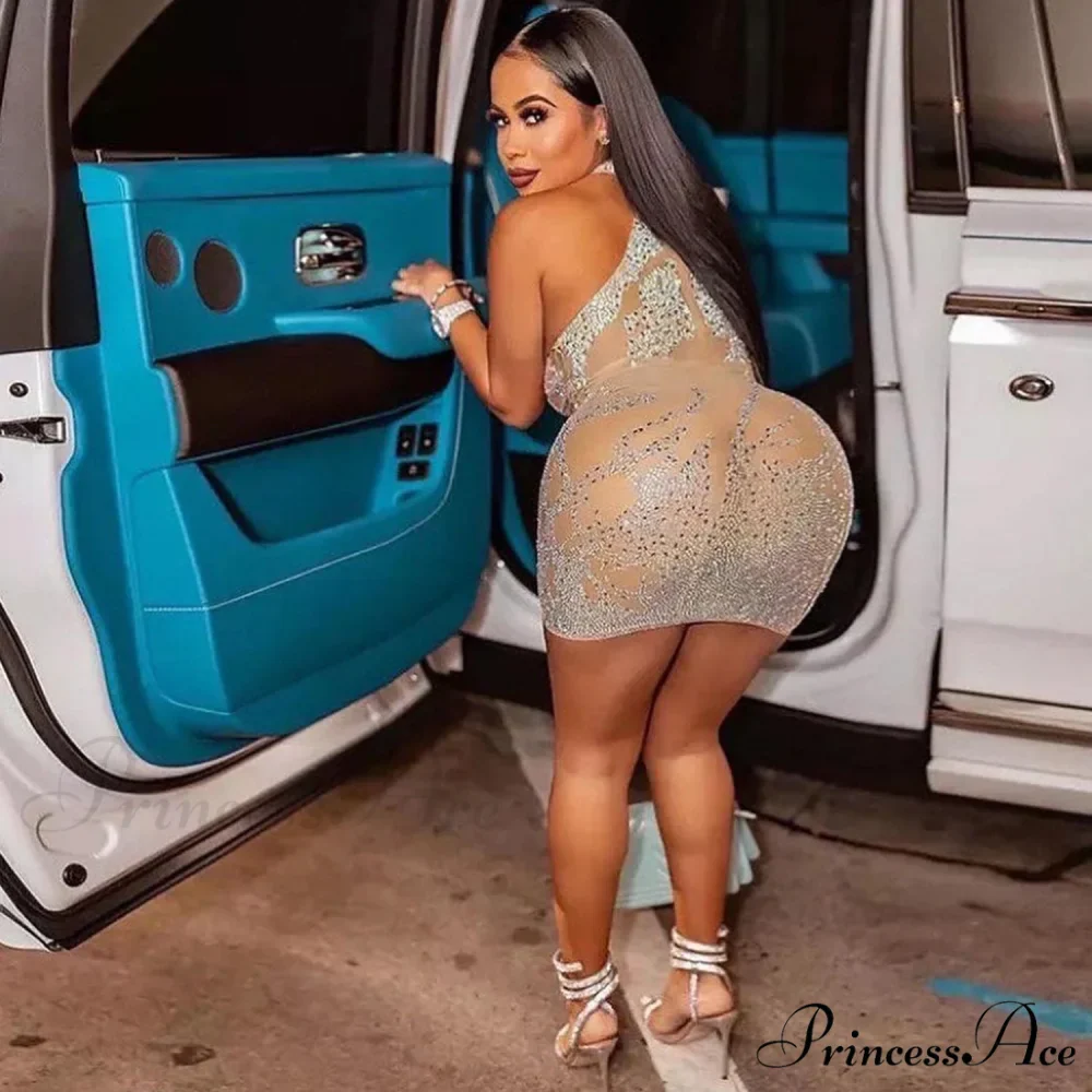 Sexy Mesh Rhinestone Short Prom Evening Mini Dress - Image 12