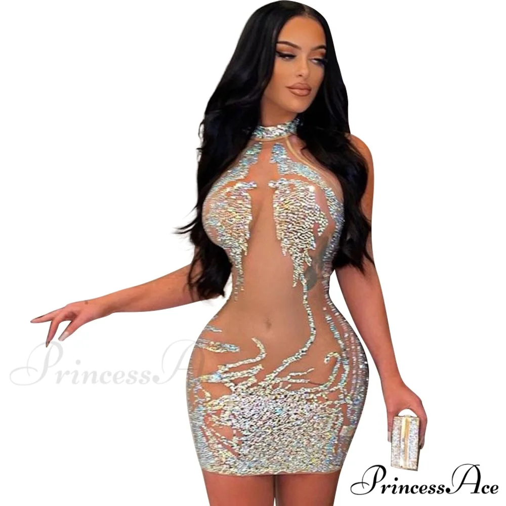 Sexy Mesh Rhinestone Short Prom Evening Mini Dress - Image 14
