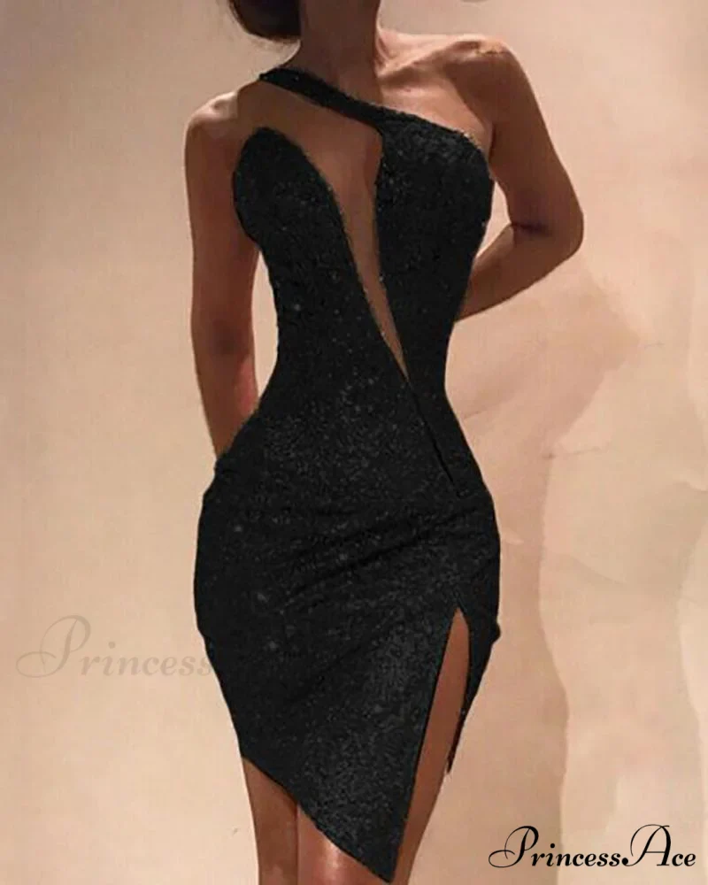 One Shoulder Cut Out Slit Bodycon Sequin Dress - Image 4