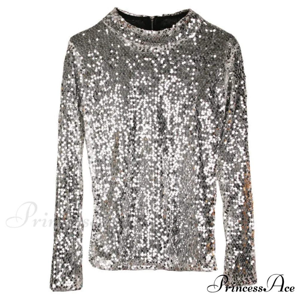 Shinny Sequin Long Sleeve Party Glitter Slim Festival Chic Tshirt - Image 3