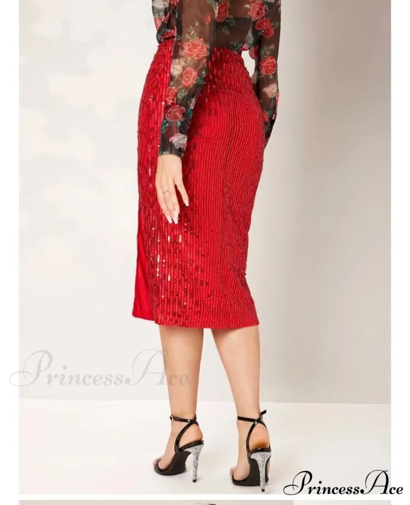 Side Slit Solid Color Tight Over Knee Slim Skirt - Image 10