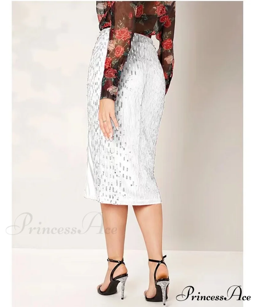 Side Slit Solid Color Tight Over Knee Slim Skirt - Image 2